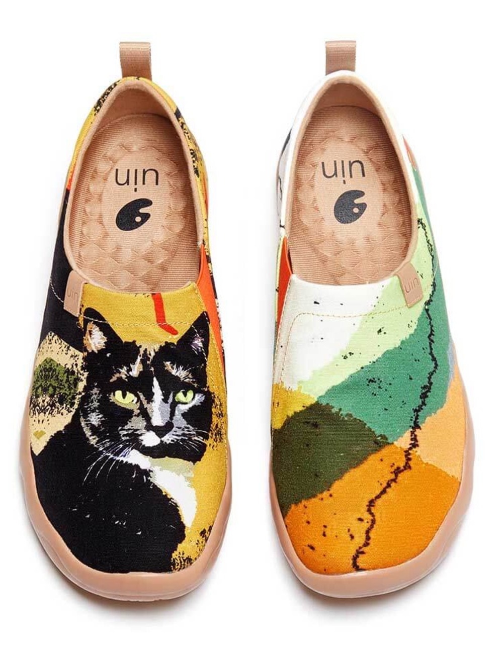 Men’s Size 7 UIN Black Cat Canvas Slip-On Art Travel Shoes